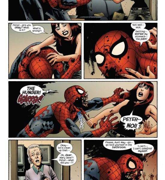 Cómic de Marvel Zombie que muestra la transformación de Spider-Man.