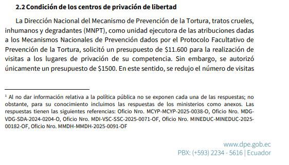 Informe de seguimiento de la Defensoría del Pueblo sobre la situación carcelaria durante el primer trimestre de 2025.