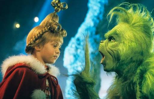 Jim Carrey y Taylor Momsen en El Grinch.