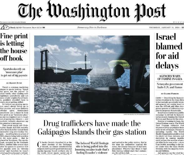 Imagen de la portada impresa de The Washington Post del jueves 18 de enero de 2024.