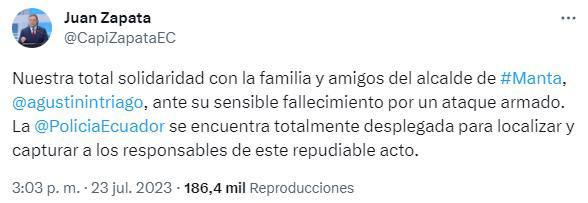 Agustín Intriago: políticos y candidatos condenan su asesinato