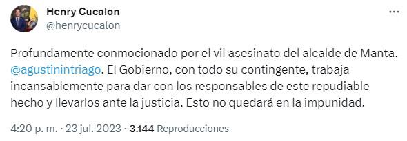 Agustín Intriago: políticos y candidatos condenan su asesinato