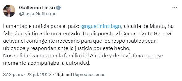 Agustín Intriago: políticos y candidatos condenan su asesinato
