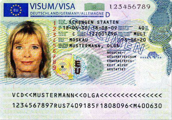 Imagen de un visado Schengen emitido por Alemania a una ciudadana rusa.