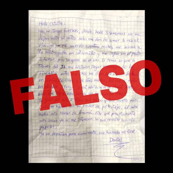 Imagen de la carta con la leyenda FALSO, puesto por el Ministerio Público.