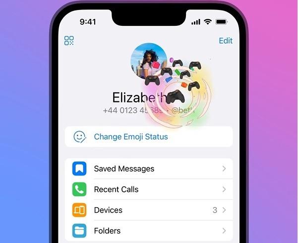 Representación del servicio de estados de Telegram que permite al ususario colocar emoticones en la descrpicón de su perfil.