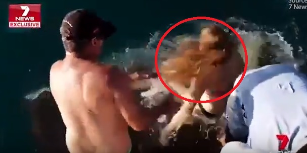 Un tiburón da un gran susto a una mujer que intentaba darle de comer