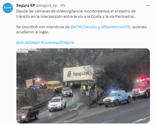 Dos tráileres sufren accidentes entre Vía a la Costa y la Perimetral, en Guayaquil
