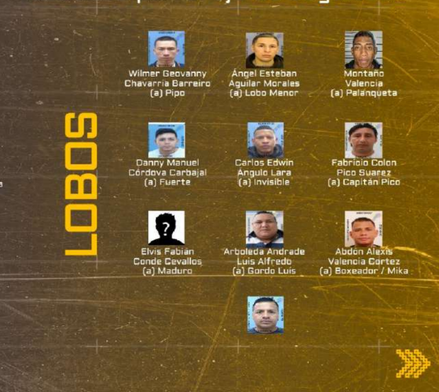 Captura de pantalla de la imagen de los 10 cabecillas de Los Lobos.