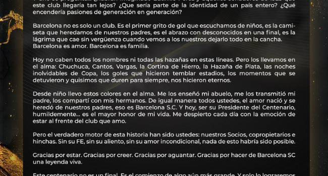 Carta del presidente de Barcelona SC