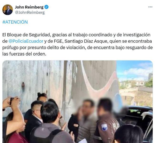 Publicación del Ministro sobre el asambleísta Santiago Díaz.