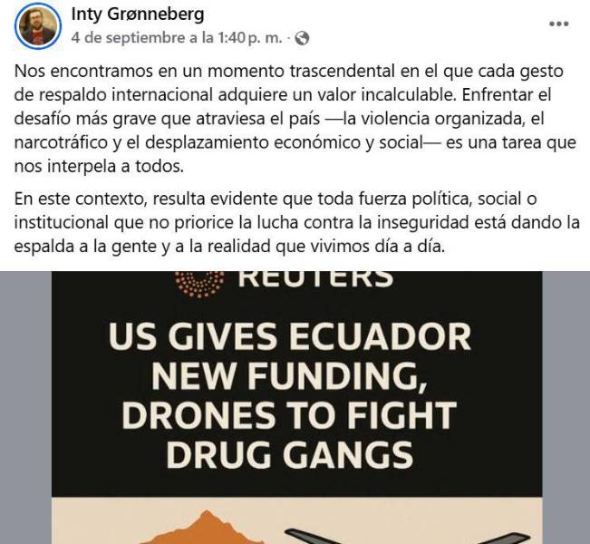 Publicación de Inty Gronneberg en su Facebook.