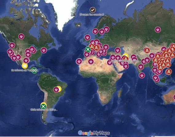 El mapa registra los casos confirmados, descartados y los decesos. Foto: captura de pantalla.