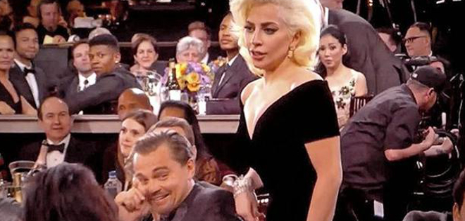 Leonardo Dicaprio y Lady Gaga protagonizan situación cómica en Globos de Oro