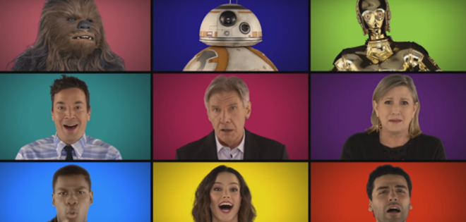 Jimmy Fallon y estrellas de Star Wars interpretan banda sonora de la cinta