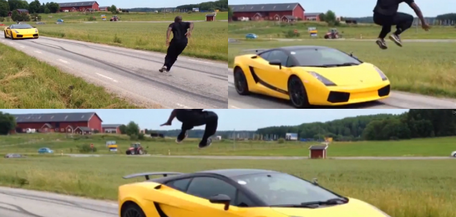 Vídeo: Hombre realiza impresionante salto sobre Lamborghini a 130 km/h