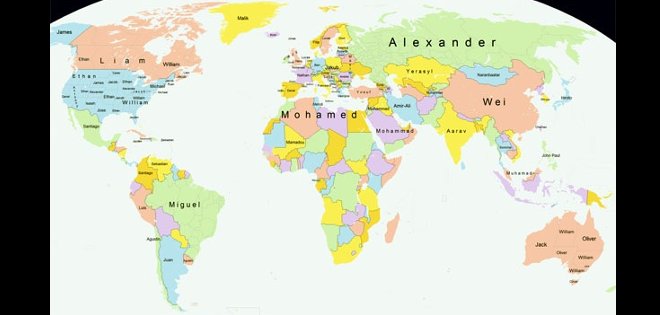 Los nombres más populares de América Latina en un mapa
