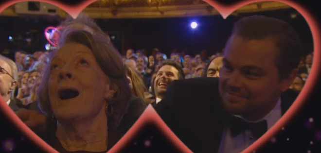 Leonardo DiCaprio besa a Maggie Smith en los BAFTA 2016