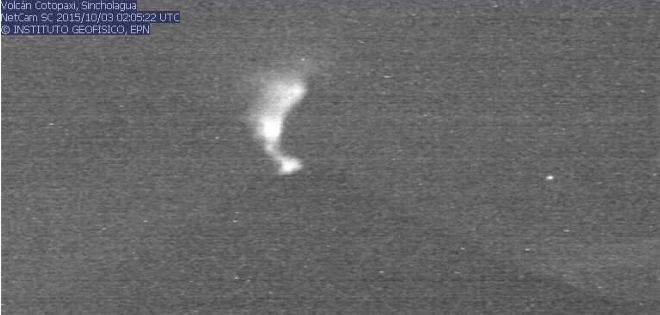 Salida de gases provoca brillo en cráter del Cotopaxi