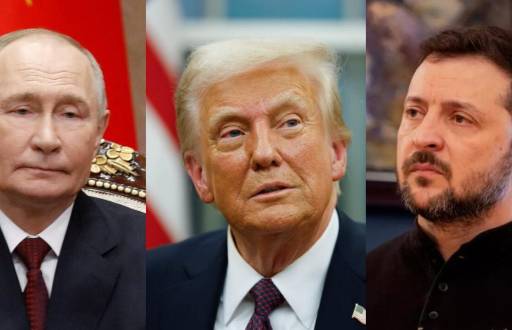 Composición de Vladímir Putin, presidente de Rusia; Donald Trump, presidente de los Estados Unidos y Volodímir Zelenski, presidente de Ucrania