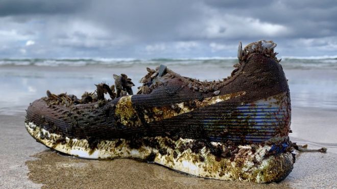Cientos de zapatos deportivos están apareciendo en algunas playas