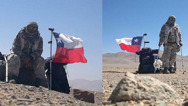 El chileno que está recorriendo 1.300 kilómetros con muletas