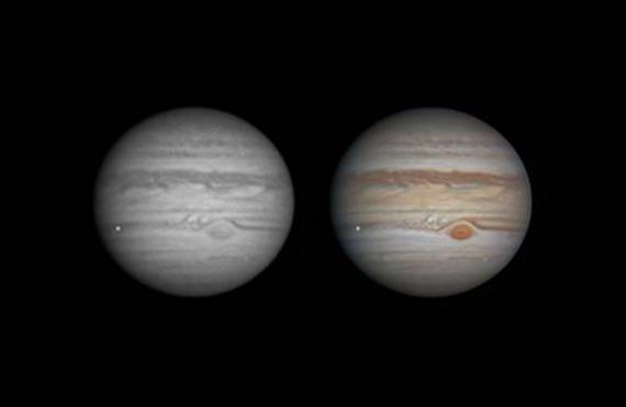 Este el momento de la captura del impacto en Júpiter. El punto brillante a la izquierda del planeta (Foto: Ethan Chappel @Chappe