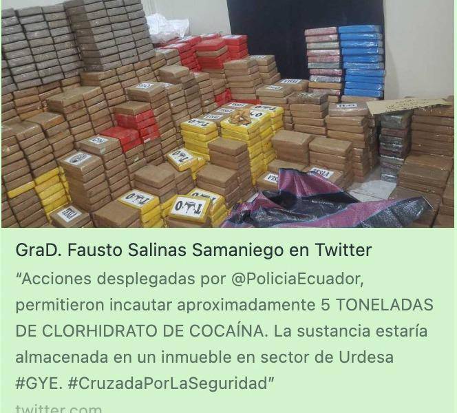 La Policía incauta 2.5 toneladas de cocaína en Urdesa, al norte de Guayaquil