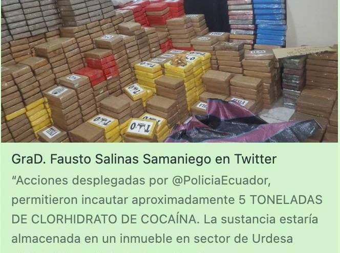La Policía incauta 2.5 toneladas de cocaína en Urdesa, al norte de Guayaquil