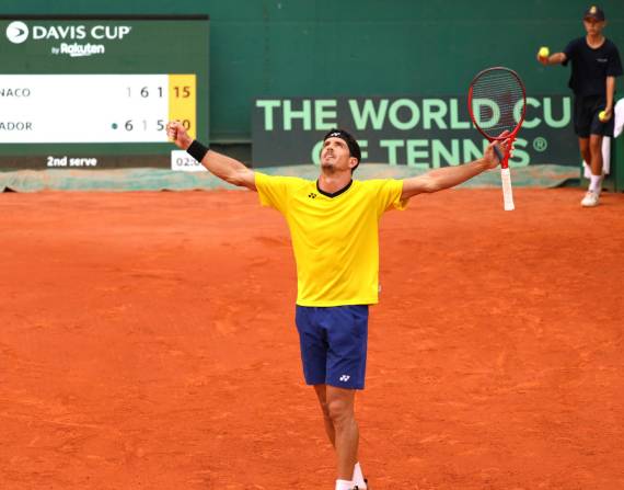 El tenista Emilio Gómez celebra su victoria ante Valentín Vacherot