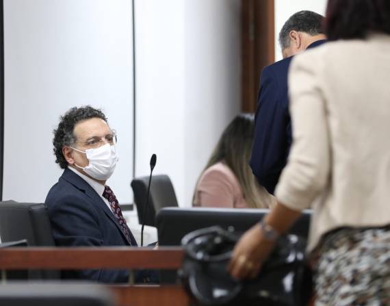 Audiencia de acción de protección del excontralor, Pablo Celi, en contra de la Fiscal General, Diana Salazar. Complejo Judicial Norte, en 2022.