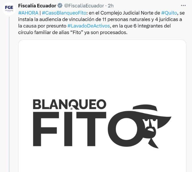 Publicación de Fiscalía sobre el caso Blanqueo Fito.