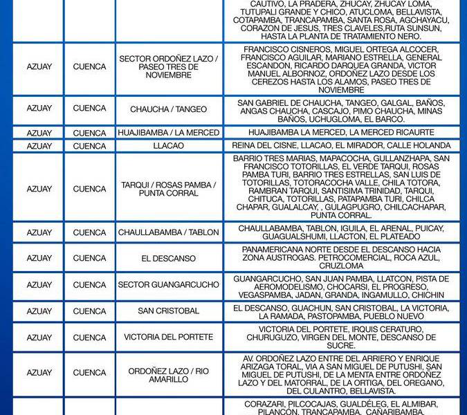 Apagones en Ecuador: estos son los horarios para Azuay, Cañar y Morona Santiago el 6 de noviembre