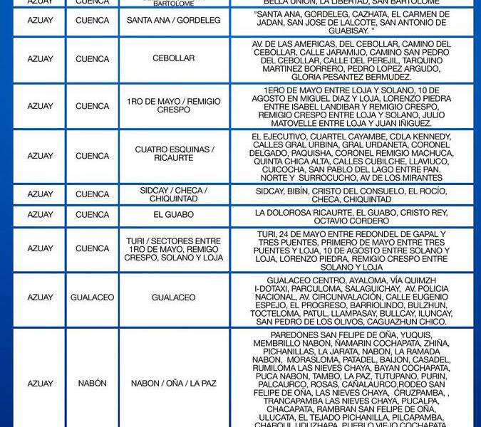 Apagones en Ecuador: estos son los horarios para Azuay, Cañar y Morona Santiago el 6 de noviembre