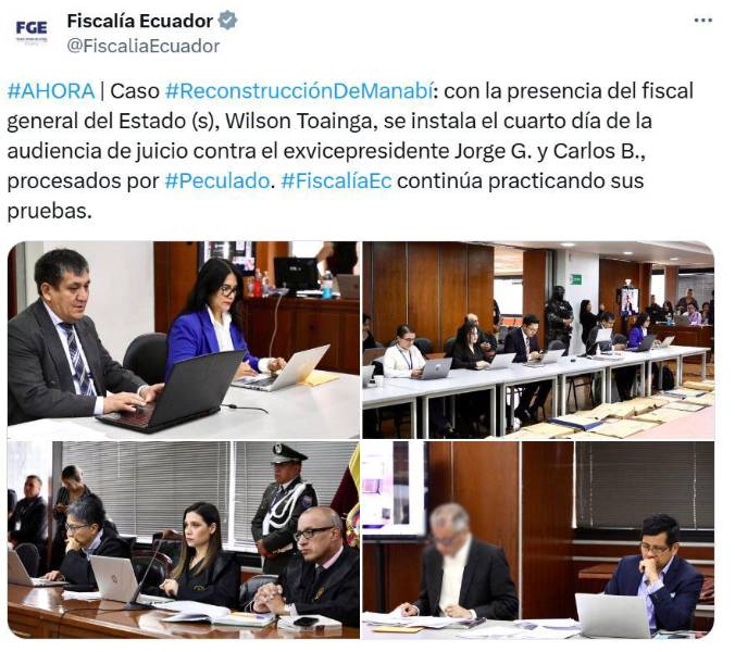 Cuarto día de audiencia en el caso Reconstrucción de Manabí.