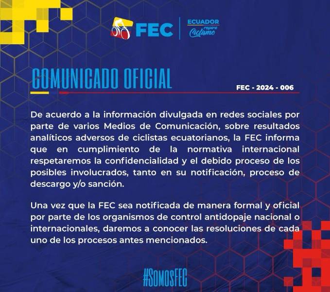 Cuatro ciclistas ecuatorianos son investigados por dopaje en 2023