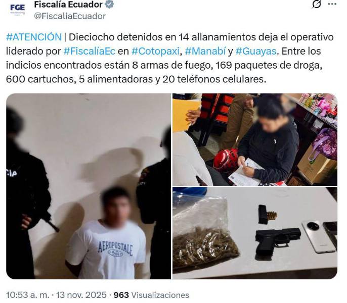 Publicación de Fiscalía sobre los detenidos.