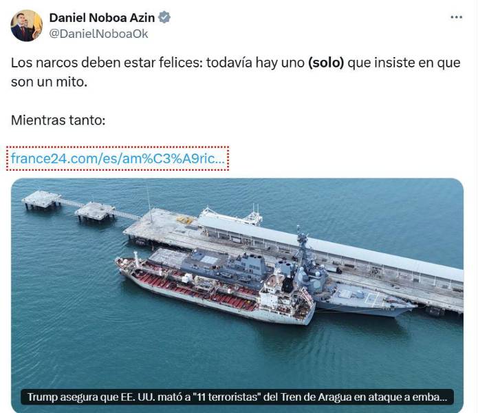 Publicación de Daniel Noboa en su cuenta de X