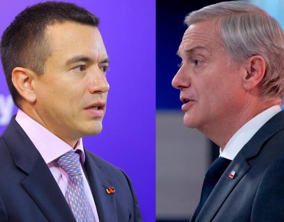 Combo de fotografías de archivo que muestran al presidente de Ecuador, Daniel Noboa (i) y al gobernante electo de Chile, José Antonio Kast (d).