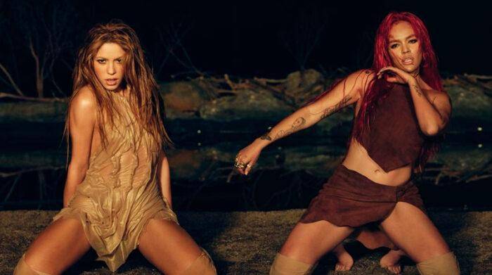 Shakira y Karol G en el videoclip de su canción TQG.