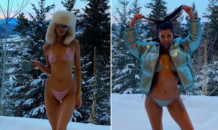 Kendall Jenner y Kourtney Kardashian sorprenden al posar en bikini en medio de la nieve