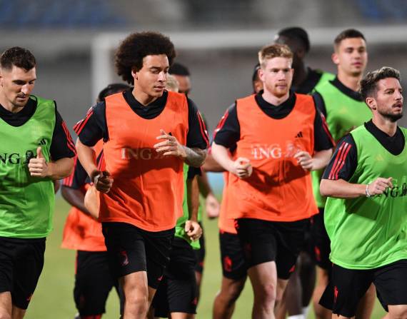 Los jugadores de Bélgica durante el último entrenamiento antes del partido ante Marruecos, por la segunda fecha del grupo F
