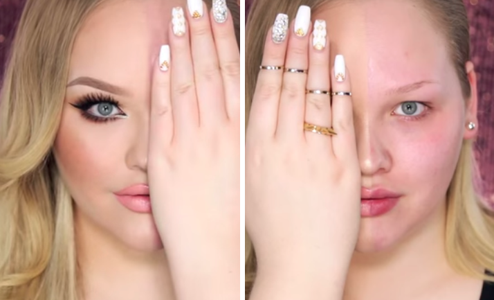 Chica se maquilla solo la mitad de su rostro para mostrar el poder de los cosméticos