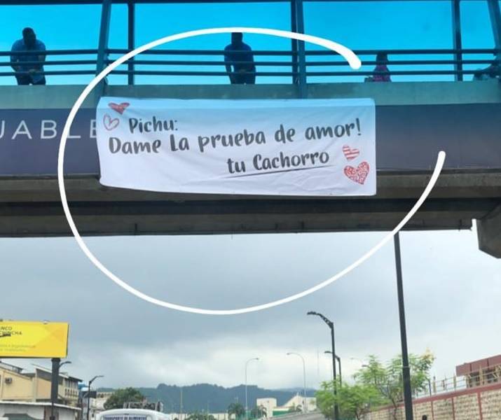 Guindan curioso mensaje de amor en puente de Guayaquil