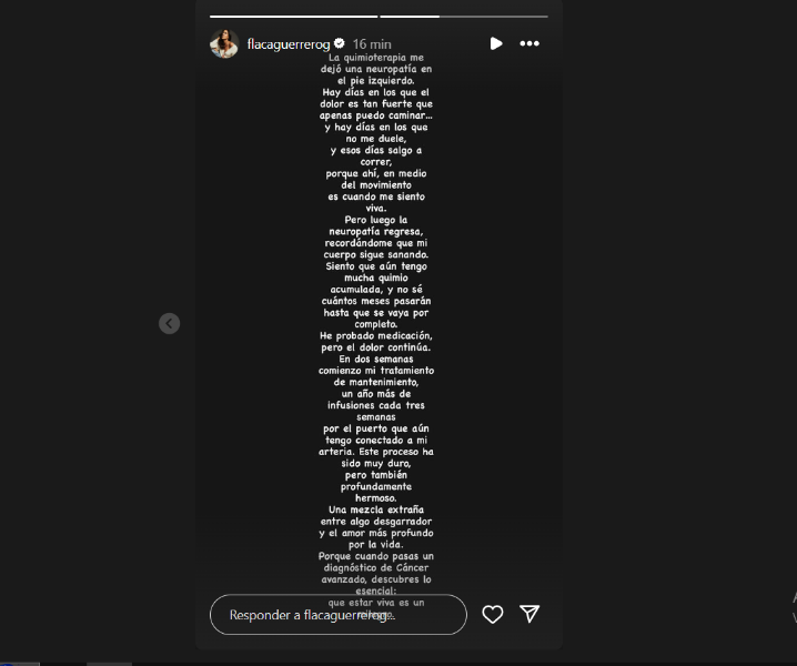 Historia de la Flaca Guerrero en su Instagram.