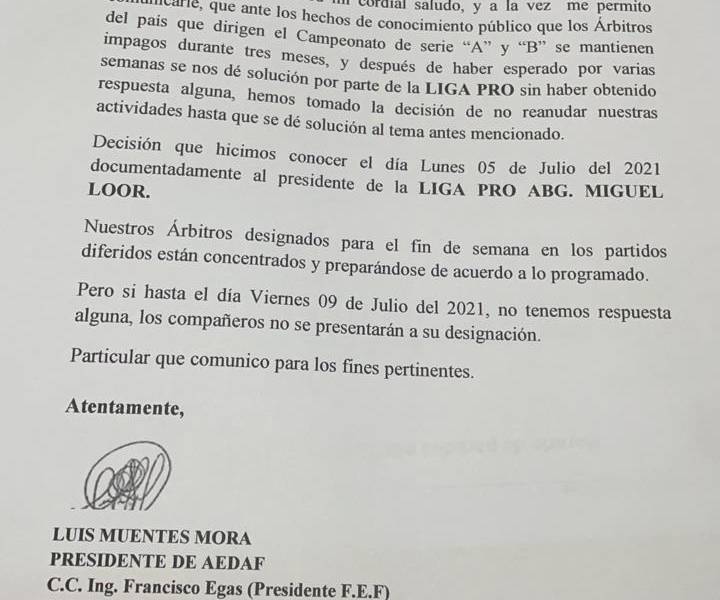Luis Muentes: Si no nos pagan, no habrá partidos