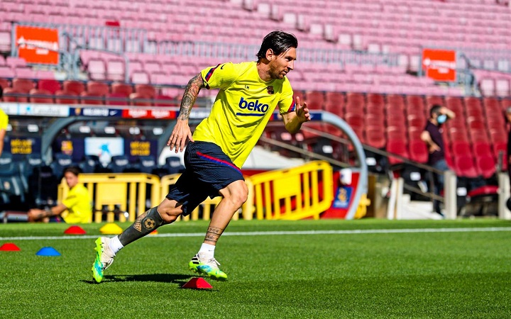Messi volvió a entrenar en el Camp Nou