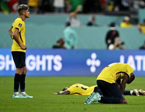 Jugadores de Ecuador lamentando la prematura eliminación del Mundial 2022.