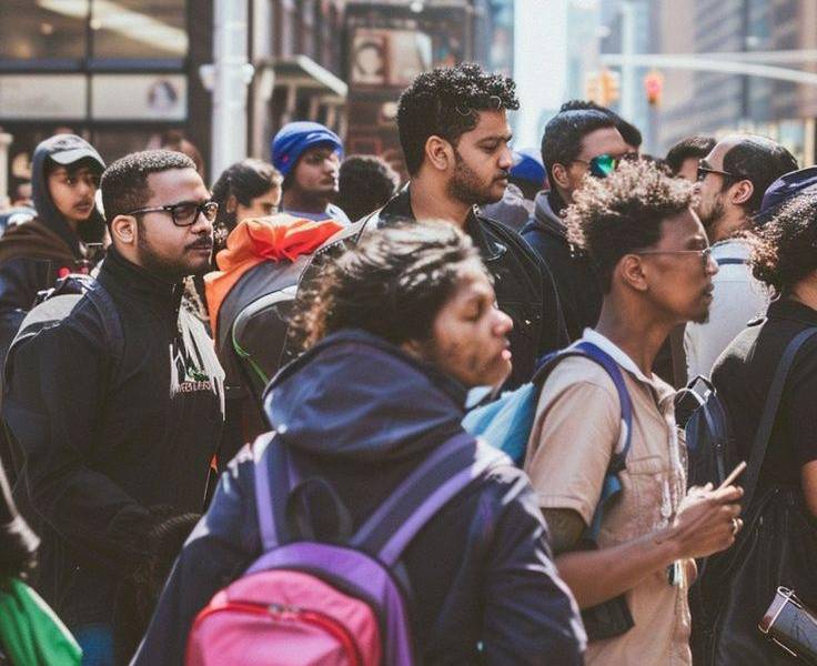 Imagen referencial de personas en la calle, fuera de la oficina de migración.