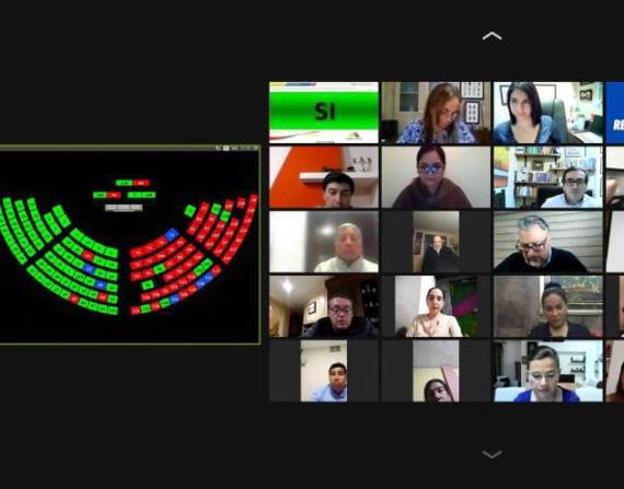 Captura de pantalla de la seisón y votación virtual que se realizó el 28 de junio en la Asamblea por el pedido de destitución del presidente Guillermo Lasso.